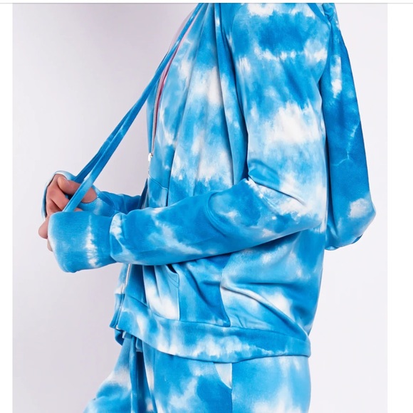 HOODIE zip up hoodie teal tie dye size large - Picture 4 of 11